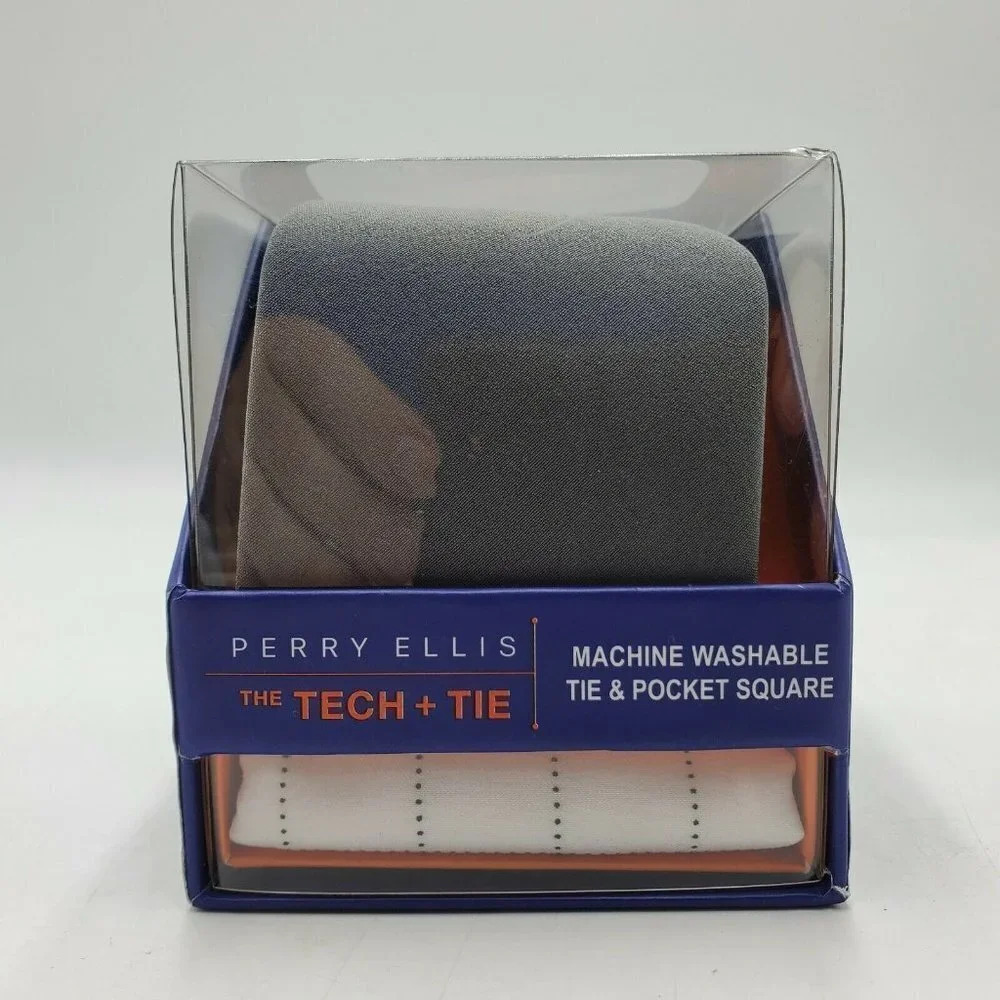 Perry Ellis‎ Necktie and Pocket Square Set Gray NIB